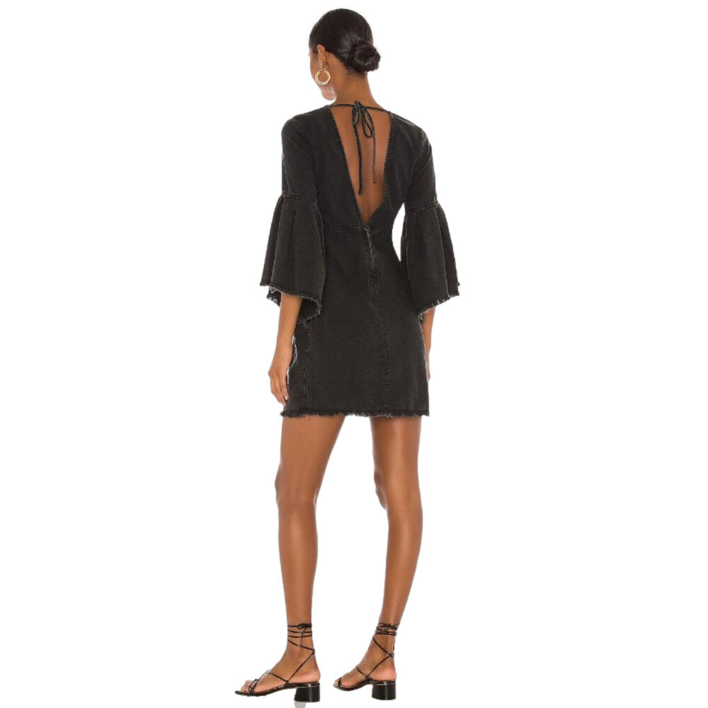 NWT Free People We the Free Reckless Life Washed Black Denim Mini Dress Size 8 - Picture 3 of 10